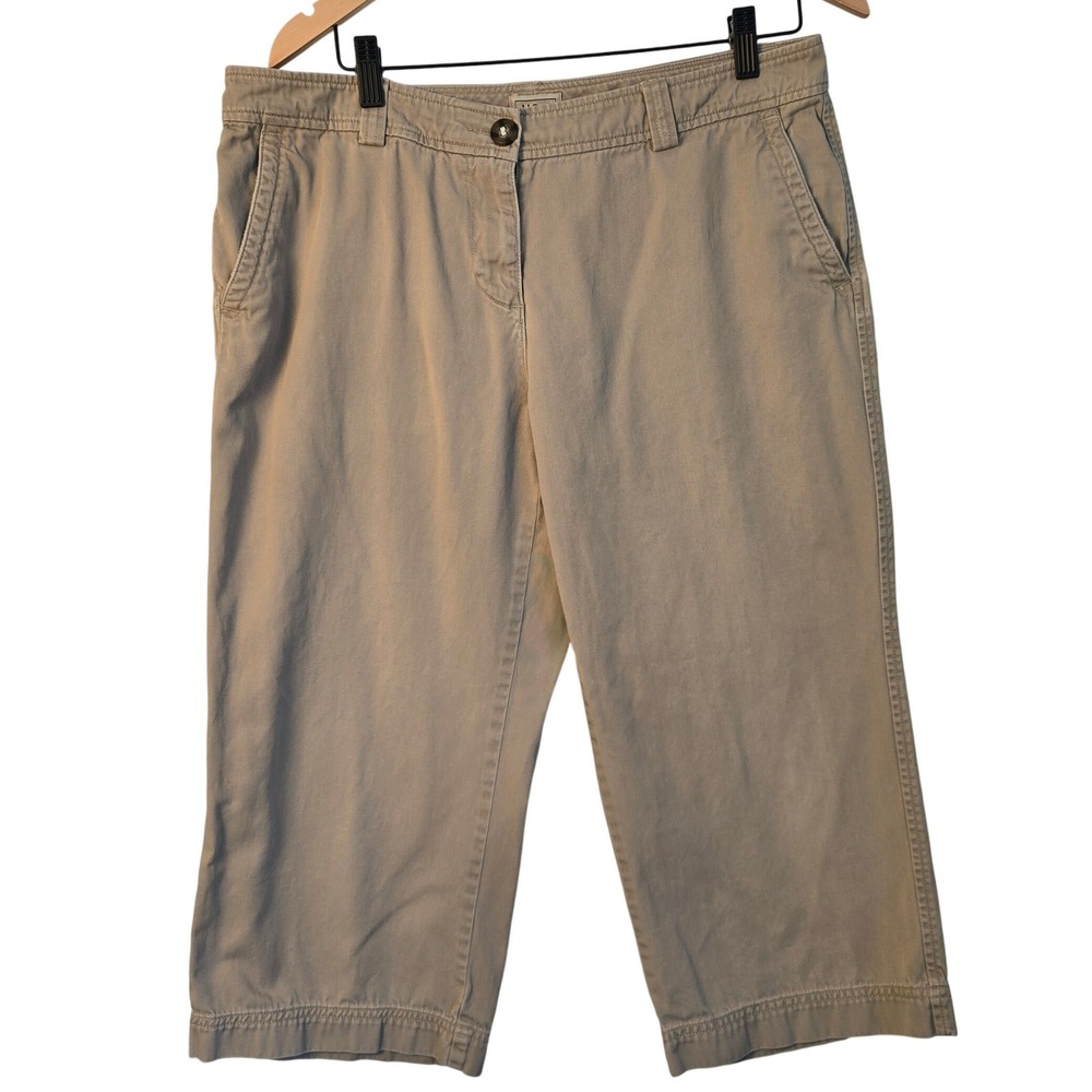 LL Bean Women's Khaki Cotton Capri Pants Size 14 Petite Casual‎ Comfort